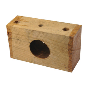 A rectangular Wooden Roller Bearing Replacement for Grays (Sparex Part No. S.79495) features a large circular hole in the center and three smaller circular holes on the top surface, making it an ideal replacement part from Sparex.