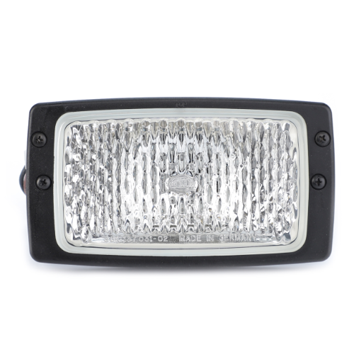 A rectangular Massey Ferguson - Worklight Front - 3713134M91 by AGCO, featuring a textured glass front, a black frame, and four visible screws.