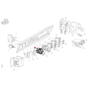 Schematic of a mechanical assembly with various numbered parts, featuring a highlighted section labeled "24." In the top left corner, there is an icon of a small tractor that resembles popular Fendt models. The part labeled “24” corresponds to the AGCO Fendt Worklight Switch - X830241251000 - ACP0482240.
