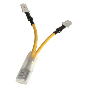 The Sparex Y Cable Assembly 1 Female, 2 Male Terminals (Sparex Part No. S.13411) is a yellow Y-shaped electrical connector featuring two metal terminal ends and a white plastic cover at the base of the split, designed to fit securely with a female terminal.