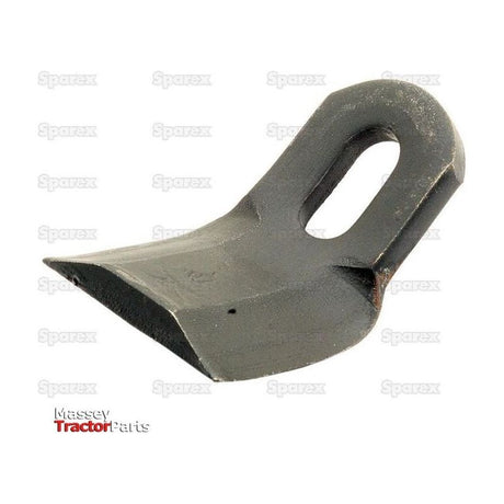 The Sparex Y type flail, measuring 80mm in length, 40mm in width, and 8mm in thickness, with a mounting hole size of 30x14mm, is an ideal solution for those needing a reliable agricultural blade attachment. It features a curved cutting edge and includes markings such as "Sparex" and "Massey Tractor Parts." This attachment is suitable as a replacement for Ferri models fitting part number 0901049.