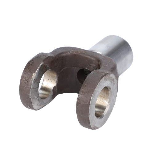 AGCO's Massey Ferguson - Yoke - 180972M2 is a metal U-joint yoke with a cylindrical attachment, featuring two circular holes at the open ends, designed specifically for Massey Ferguson tractors in the 100 Series and 200 Series.