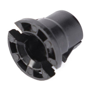 A black circular plastic bushing with an open center, featuring multiple slots and notches on its exterior, resembling aspects found in Massey Ferguson machinery. The product is the AGCO brand's Massey Ferguson - Plastic Bushing (ACV0087360).