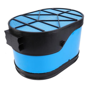 The AGCO Massey Ferguson - Engine Air Filter Cartridge - ACW0456300, featuring a blue and black rectangular design with a mesh top and plastic frame, is renowned for its filtration efficiency and is compatible with Massey Ferguson models.