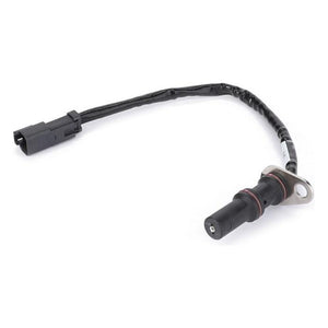 The AGCO Massey Ferguson - Sensor - ACW0830170 is a crankshaft position sensor featuring a black connector and a long black cable, specifically designed for Massey Ferguson models equipped with Dyna-6 transmission systems, used in automotive engines.