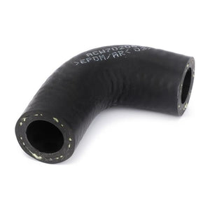 A black, curved rubber elbow from AGCO with the markings "EPDM" and part number ACW7020690. This hose, suitable for Massey Ferguson tractors, features openings on both ends.