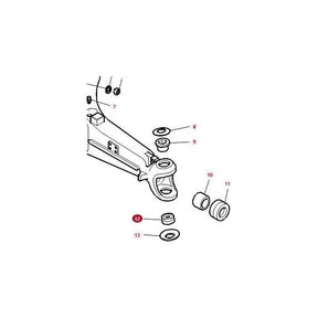 Diagram of a mechanical component assembly with labeled parts. Items 7 through 13 are isolated and numbered, showing individual components, including the Massey Ferguson Thrust Bearing for the Front Axle (product number 3785465M1, VA045161) by AGCO, and their placement within the assembly according to engineering material specifications.
