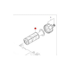 Diagram depicting a component assembly for the Massey Ferguson - DEF FILTER - ACP0594170 by AGCO, showing a cylindrical part labeled "2" with connecting pieces illustrated, including a cap labeled "6", an O-ring, and a screw, displayed in an exploded view.