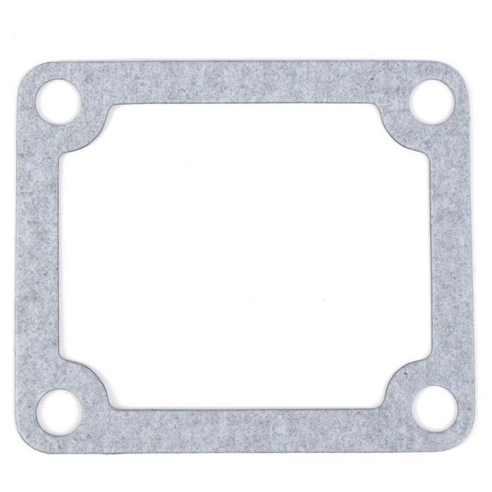 The AGCO Massey Ferguson Gasket (part number 4222851M1) is a rectangular metal gasket featuring four round holes in each corner, commonly used to seal the connections between mechanical parts on various Massey Ferguson tractor models.