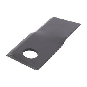 A slightly bent metal tab with a hole near one end, perfect for use with Massey Ferguson models, branded as AGCO Massey Ferguson - Knife blade - FEL134309.