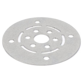 A round metal plate with multiple circular and elongated holes arranged symmetrically, ideal for Massey Ferguson models, branded as AGCO Massey Ferguson - Element - FEL172667.