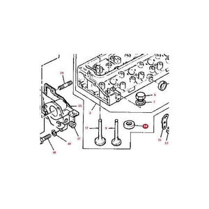 Diagram illustrating different components of an engine cylinder head for Massey Ferguson, featuring labeled parts and reference numbers for the AGCO product Massey Ferguson - Insert - 743097M1.