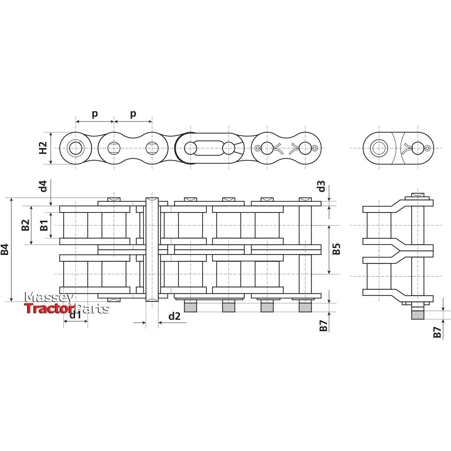 Technical engineering drawing of a mechanical duplex chain with various dimensions and annotations, labeled "Cranked Link, Duplex, 12B-2 | Sparex Part No. S.37515." This detailed schematic includes tensile strength specifications to ensure optimal performance under the Sparex brand.