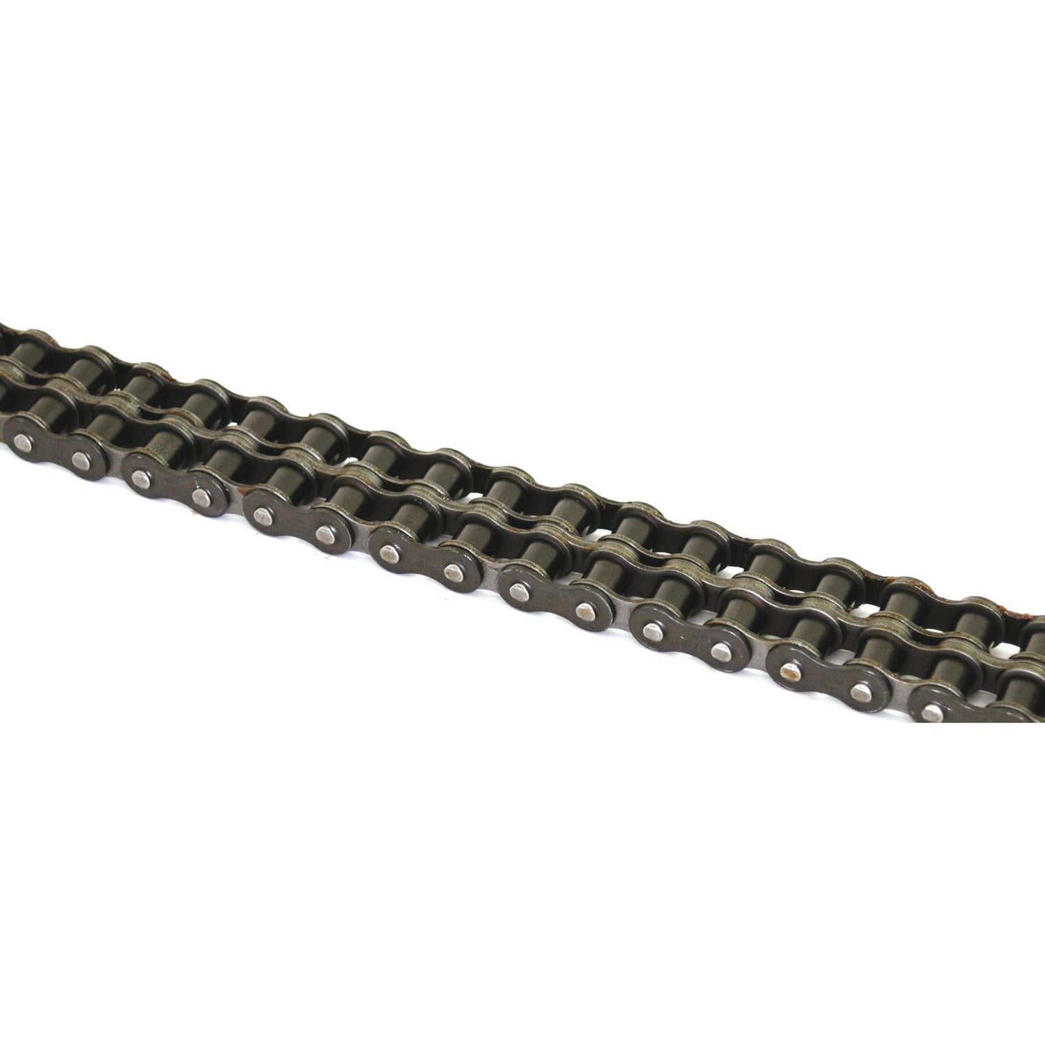 A close-up image of a Sparex Drive Chain - Duplex, 20B-2 (5M) | Sparex Part No. S.37427, renowned for its tensile strength, typically used in machinery and bicycles for the transmission of mechanical power.