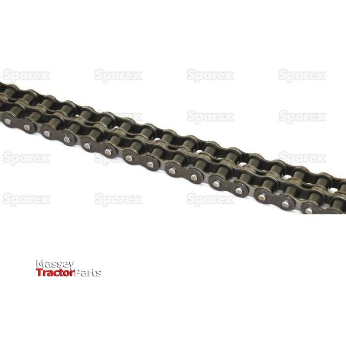 A segment of the Sparex Drive Chain - Duplex, 20B-2 (5M), featuring durable metal links for industrial or mechanical applications, set against a white background. The image includes a watermark with "Sparex" and the text "Massey Tractor Parts".