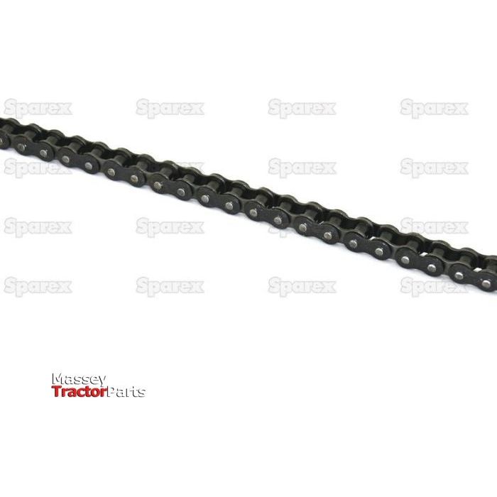 A straight Drive Chain - Simplex, 50-1 (5M) from Sparex (Part No. S.37410), measuring 5/8" x 3/8", is displayed against a white background with the watermark text "Sparex" and a logo reading "Massey Tractor Parts" in the bottom left corner.