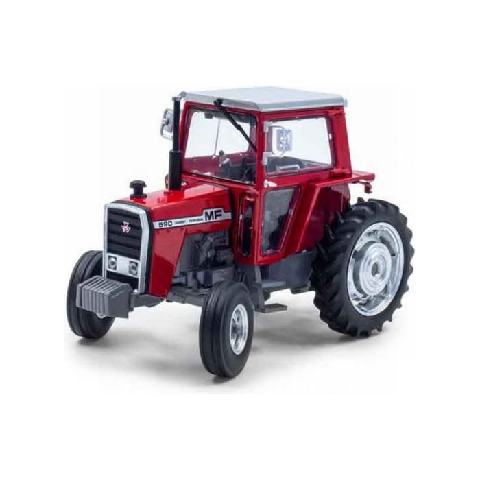 A red and gray AGCO Massey Ferguson MF 590 Limited Edition UH6309 tractor with large rear tires and smaller front tires, viewed from the front-left angle.