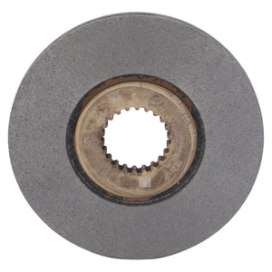 A circular metallic disc with a ridged central opening, identified as the Fendt Brake Disc (F514100150010) by AGCO, is displayed against a plain white background.