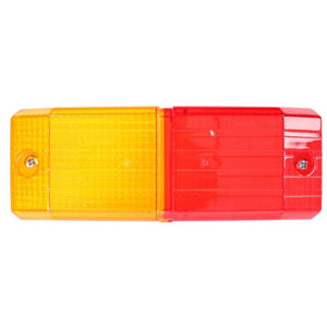 The AGCO Massey Ferguson Glass (model V32082600) is a rectangular vehicle light assembly featuring yellow and red lenses secured by small screws, compatible with models such as the MF 4445.