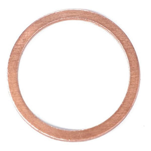 A thin circular copper gasket with a smooth, flat surface lies on a white background, ideal for use in Massey Ferguson tractors, the AGCO Massey Ferguson Sealing Washer V615882227.