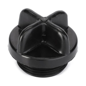 An AGCO Massey Ferguson cap (V836017927) features a black plastic design with a cross-shaped top and threaded bottom, compatible with Dyna-6 Massey Ferguson models.