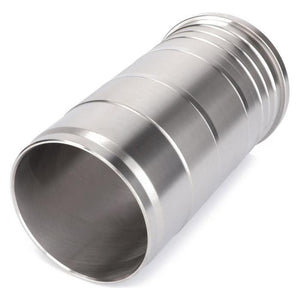 Stainless steel pipe coupling with a smooth cylindrical body and ridged ends, ideal for integration with the AGCO Massey Ferguson Cylinder Liner V836867048, lying horizontally.