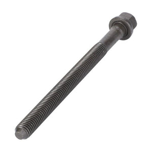 A Massey Ferguson cylinder head bolt (V837069025) by AGCO, featuring a long threaded shaft and washer, ideal for Massey Ferguson machinery.