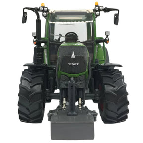 Front view of a green Fendt 313 Vario tractor with large black tires and a front weight attachment on a white background, showcasing the detailed model by AGCO – Fendt - Fendt 313 Vario - USK - X991019005000.
