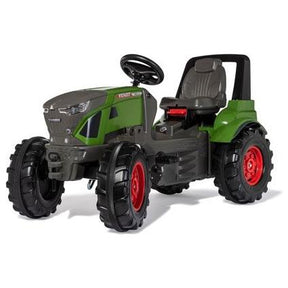 The AGCO Fendt 942 Vario children's tractor, model X991022008000, features a green and gray design with large black wheels, a red adjustable seat, and Ackermann steering.